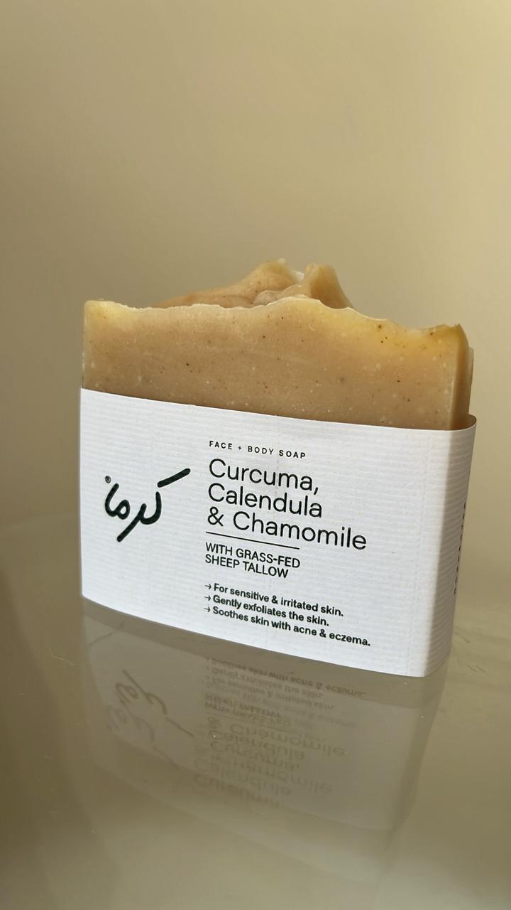 Curucma, Calendula and
Chamomile, with Grass-fed
Sheep Tallow 85g