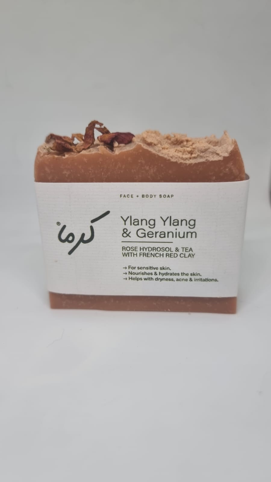 Ylang Ylang and Geranium, with Rose Hydrosol & Tea, and French Red Clay