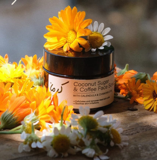 Coco sugar and coffee with
calendula and chamomile
face scrub 25g