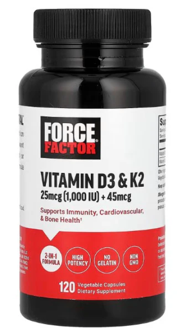 Force Factor, Vitamin D3 &amp; K2, 120 Vegetable Capsules
