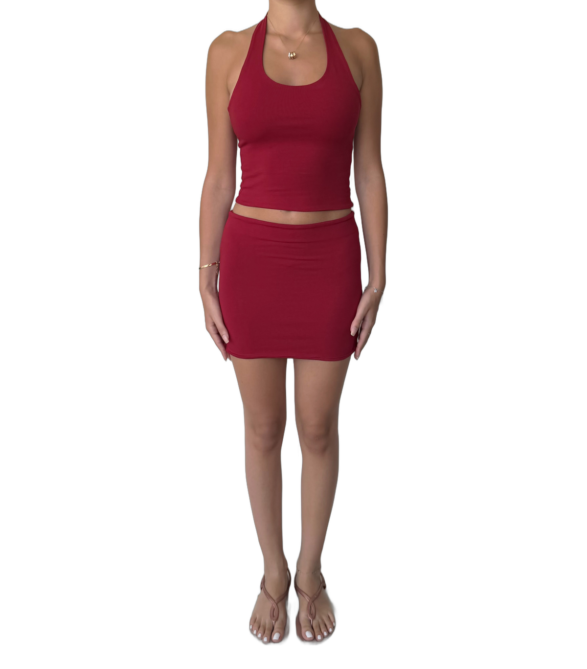 Tank Top Skirt Set - Wine