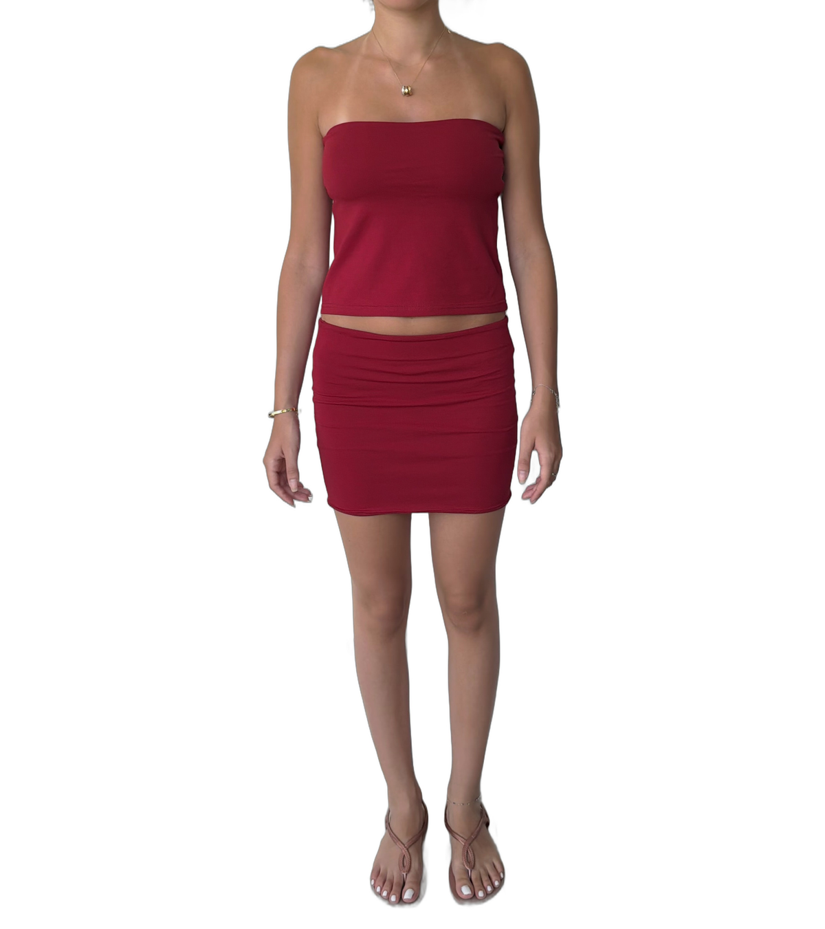 Tube Top Skirt Set - Wine